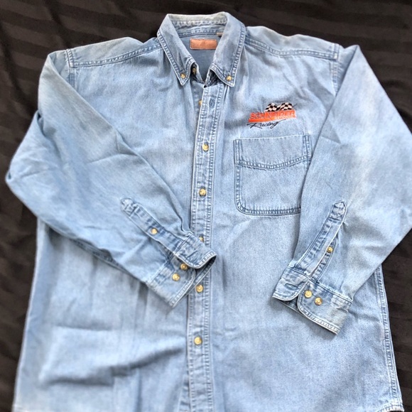 Vtg Schneider National Racing Denim Button Up - Picture 10 of 13